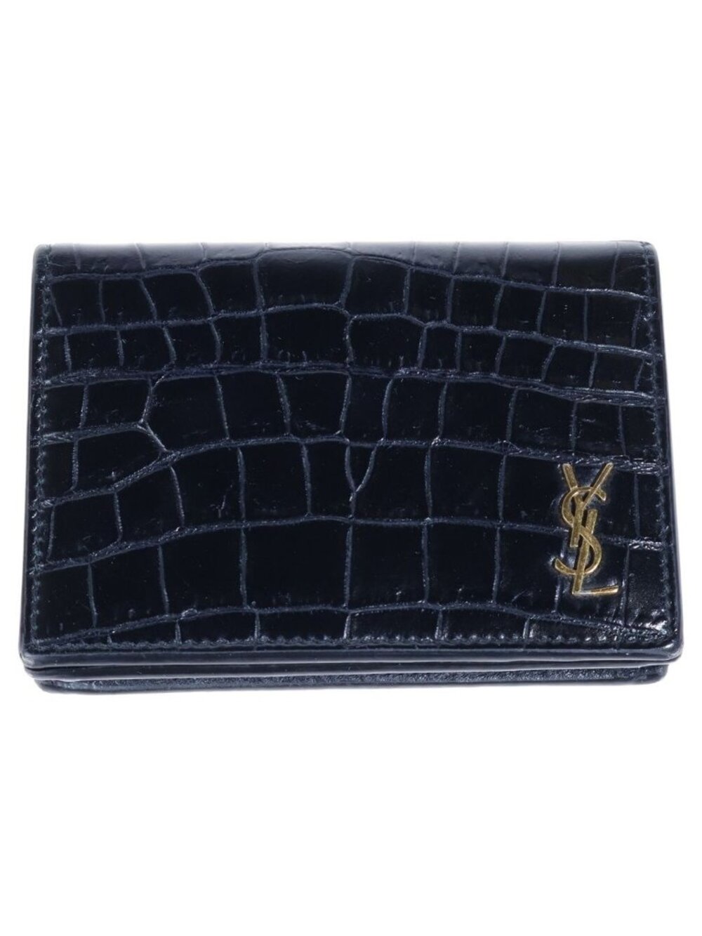 Saint Laurent Paris Croco Embossed Leather Card Case Business Black